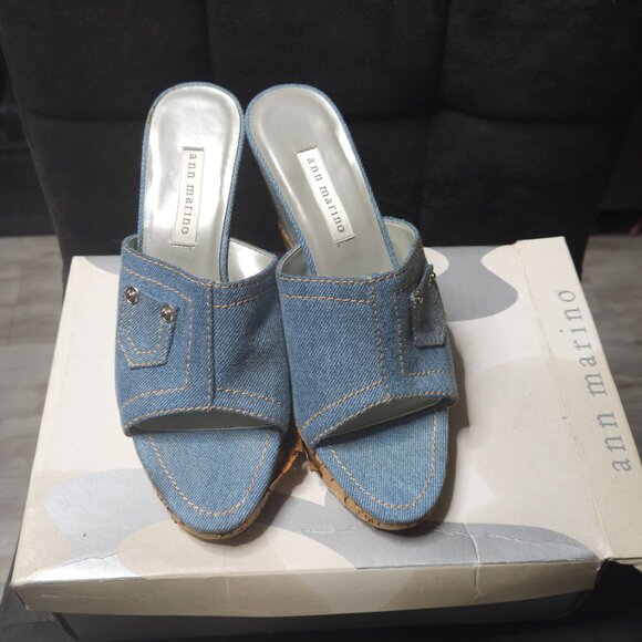 Ann Marino Denim Cork Wedge Slides | “Corkie” Style | Size 7.5M - Picture 2 of 5